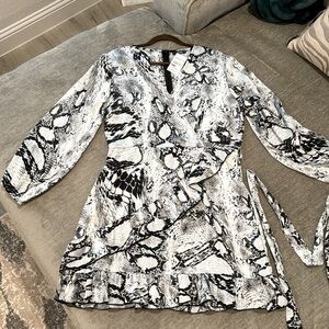 QUIZ Grey Snake Print Faux Wrap Belted Dress Sz 14